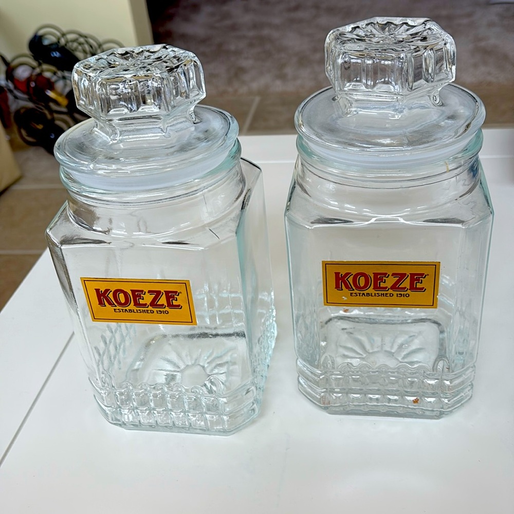 Two Koeze large apothecary jars. 9 “ x 4.5”. Great for storage. Seals tight.